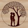 Romantic Tree SVG Design Free Download A stylized illustration of a tree with intertwined lovers' figures, suitable for Valentine's Day or wedding decorations.