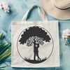 Embracing Love Tree Illustration A stylized illustration of a tree embracing two lovers in a romantic gesture, suitable for valentines or wedding decorations.