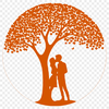 Loving Couple Under Branches A pair of lovers embracing under the branches of a tall tree.