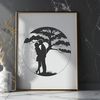 Stylized Tree Embracing Love An iconic vector design featuring a stylized tree embracing lovers in a tender moment.