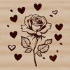 Stylized Rose Illustration with Love Hearts A stylized illustration of a rose with intricate details and love hearts surrounding it.