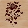 Long-Stemmed Love Rose A stylized vector image of a single long-stemmed red rose with love hearts integrated into the design.