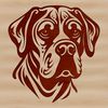 A detailed digital drawing of a Rottweiler's face with sharp lines and distinct features.