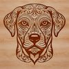 A detailed illustration of a Rottweiler's head, rendered as a vector graphic.