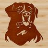 A vector graphic design of a Rottweiler breed dog's face in profile.