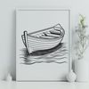 Minimalist Vessel Design A minimalist illustration of a boat in black outline on a white background.