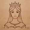 A royalty-themed graphic featuring a princess character in a classic pose.