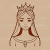 A young female princess in a regal dress standing against a simple background.