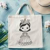 Girl in Regal Gown SVG Design A digital illustration of a female princess in a royal gown, suitable for vector design projects.