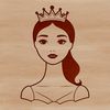An illustration of a young female in a regal outfit, suitable for digital cutting machines.
