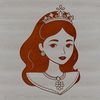 A royalty-inspired illustration of a young female character in a regal gown.