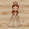 A young girl princess in a medieval-style gown and crown, suitable for vector design or cutting machine projects.