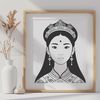 A royalty-themed illustration of a female character in traditional royal attire.