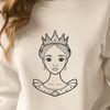 A stylized illustration of a young princess with royal attire and accessories.
