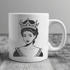 A royalty-themed illustration featuring a female figure dressed in regal attire.