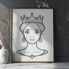 Royal Girl Design Vector Image A stylized illustration of a young princess, suitable for digital cutting machines like Cricut or laser cutters.