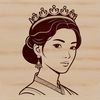 A stylized illustration of a royal woman in formal attire.
