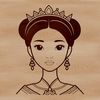 A line art portrait of a girl dressed in royal clothing.