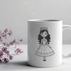 An SVG graphic featuring a cartoon girl character dressed as royalty.