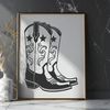 Vintage Western Boot Illustration A pair of cowboy boots with intricate stitching and lacing details, suitable for vector art and design projects.