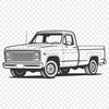 Vehicle Illustration with Bold Lines A detailed illustration of a pickup truck with bold lines and solid colors, suitable for vector graphics design.