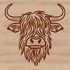 Highland Cow Silhouette in Profile An SVG depiction of a Highland Cow in profile, showcasing its characteristic features.