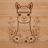 Lush Meadow Alpaca Illustration Alpaca in a lush green meadow with flowers and foliage surrounding it.