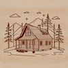 Cozy cabin illustration vector art A simple vector design illustration of a small wooden cabin with a pitched roof.