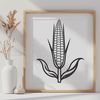 Green Leafed Corn Plant Vector A vector illustration of a corn plant with green leaves and yellow kernels.