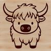 Farm Friends: Highland Cow Vector Art A standing Highland cow in a green meadow, illustration style.