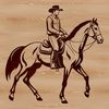 A digital illustration of a cowboy on horseback, suitable for vector art projects.