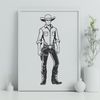 Rugged Line Drawing Art A line drawing illustration of a cowboy in Western attire.