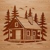 Cozy Cabin Vector Graphic A simple cabin exterior with a sloping roof and wooden doors, created as a vector graphic.