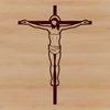 A stylized illustration of Jesus Christ in a crucifix pose.