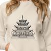 Traditional Buddhist Architecture SVG Design Illustrated rendering of a traditional Buddhist temple architecture with intricate details.