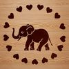A standing elephant with love hearts, ideal for vector art and cutting machine projects.