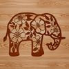 A standing elephant with intricate floral details, suitable for clip art and vector design projects.