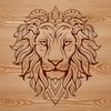 Close-up illustration of an African lion's majestic head with ornate fur texture.
