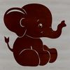 An illustration of a sitting elephant with a large body and long trunk.
