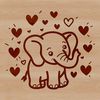 African Elephant with Love Hearts Clip Art A standing African elephant with red love hearts surrounding its body, suitable for digital crafting and vector design.