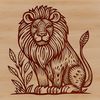 Bold Savannah Animal Design A stylized illustration of a lion sitting majestically on the savannah, depicted in a bold ornate design style.