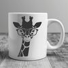Giraffe Silhouette with Shades A digital illustration of a giraffe with glasses standing in a savannah landscape.