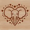 A simple illustration of an elephant's head featuring heart symbols, suitable for digital design.