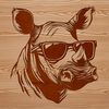 Wild Rhino in Shades A rhinoceros in the wild, wearing trendy sunglasses on its face.