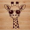 A cartoon giraffe wearing trendy sunglasses on a sunny savannah background.