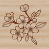 Vibrant Pink Sakura Branch Detailed illustration of a single cherry blossom tree branch with pink flowers and green leaves.