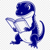 Whimsical Salamander Holding a Book A digital illustration of a salamander holding a book in its hands.