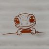 A cartoon salamander peeking out from behind a leaf, rendered as a vector graphic.