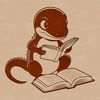 A digital illustration of a salamander sitting on a pile of books, surrounded by educational elements.