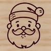 A simple line drawing illustration of the face of Father Christmas with a beard and hat.